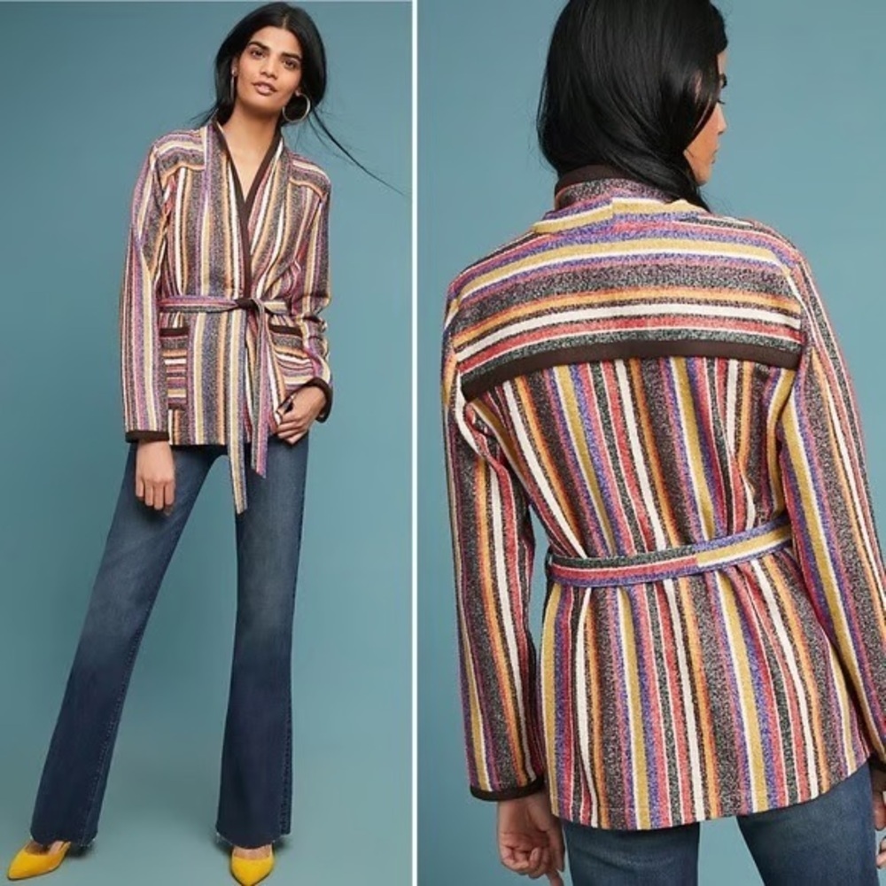 Anthropologie Akemi + Kin Mansoura Multicolor Striped Wrap Jacket (Missing Tie) - Picture 3 of 14
